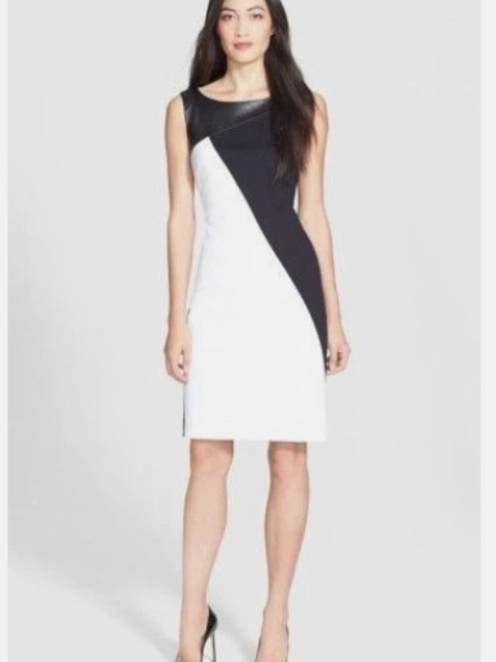 CLASSIQUES ENTIER Black & White Ponte & Embossed leather Dress Size 14